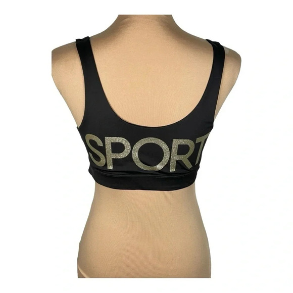 Victoria's Secret Sport Black Glitter Logo Scoop Wireless Sport Bra Sz Large - Picture 3 of 5